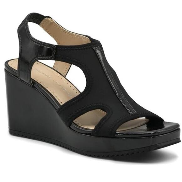 Adrienne Vittadini Black Sling Back Calara Wedge Sandal Heels Women's 8.5 - Picture 1 of 12